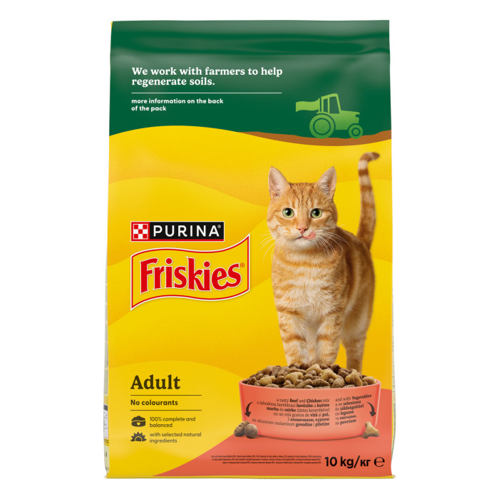 Сухой корм FRISKIES для взрослых кошек, с говядиной, курицей и овощами, 10 кг