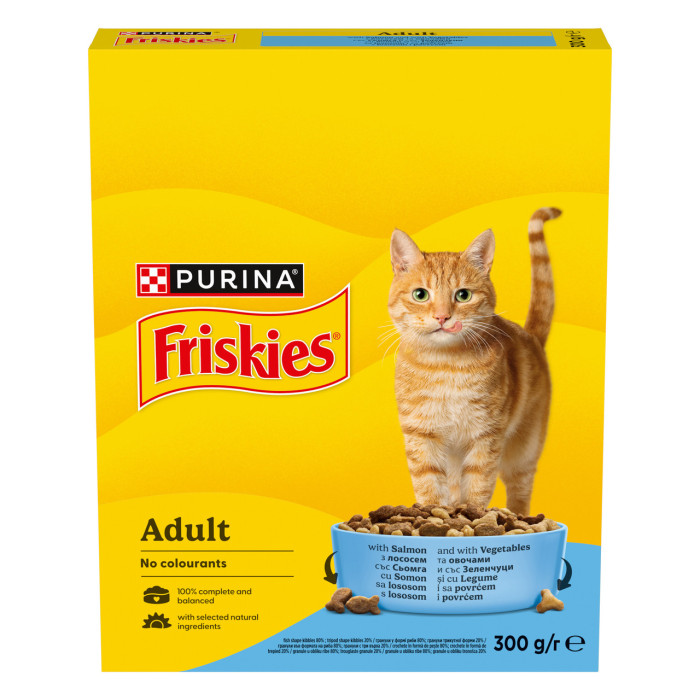 Сухой корм FRISKIES для взрослых кошек, с лососем и овощами, 300 г