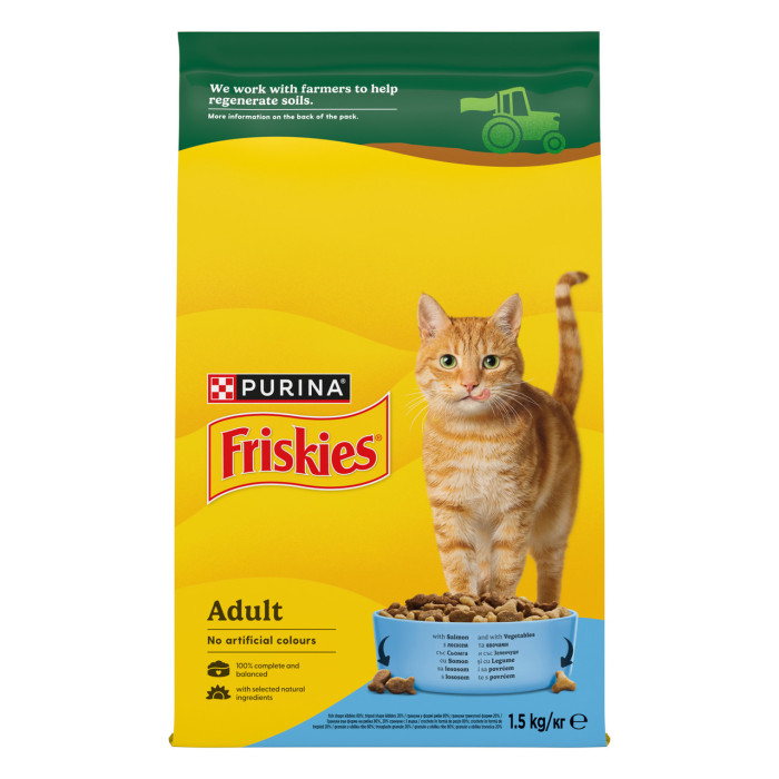 Сухий корм FRISKIES для дорослих котів, з лососем та овочами, 1.5 кг