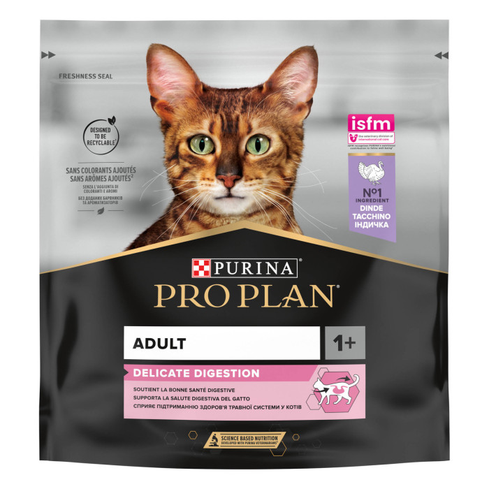 Сухой корм PRO PLAN Adult 1+ Delicate Digestion для взрослых кошек с чувствительной пищеварительной системой, с индейкой, 400 г