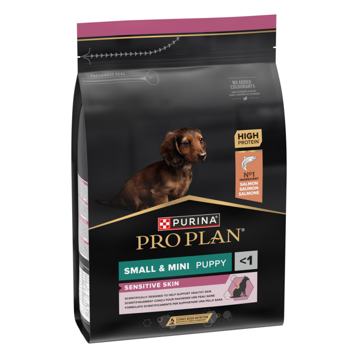 Сухой корм PRO PLAN Small&Mini Puppy <1 Sensitive Skin для щенков мелких пород, с чувствительной кожей, с лососем, 3 кг