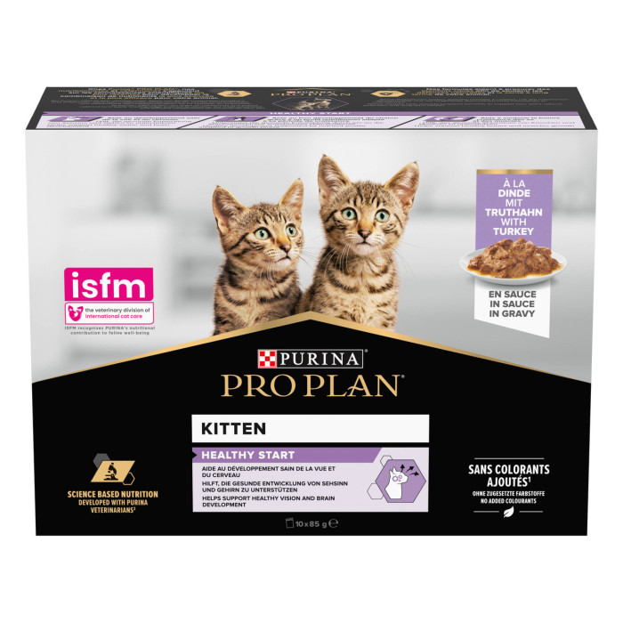Блок (10 шт.) Влажный корм PRO PLAN Kitten Healthy Start для котят, кусочки в подливе, с индейкой, 10x85 г