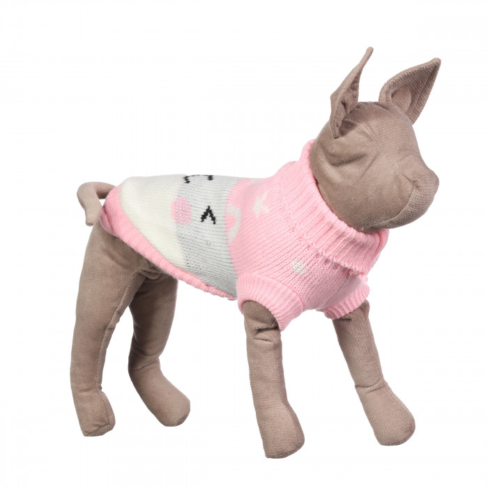 Теплый зимний вязаный акриловый свитер для котов и кошек "Розовый кролик", размер S