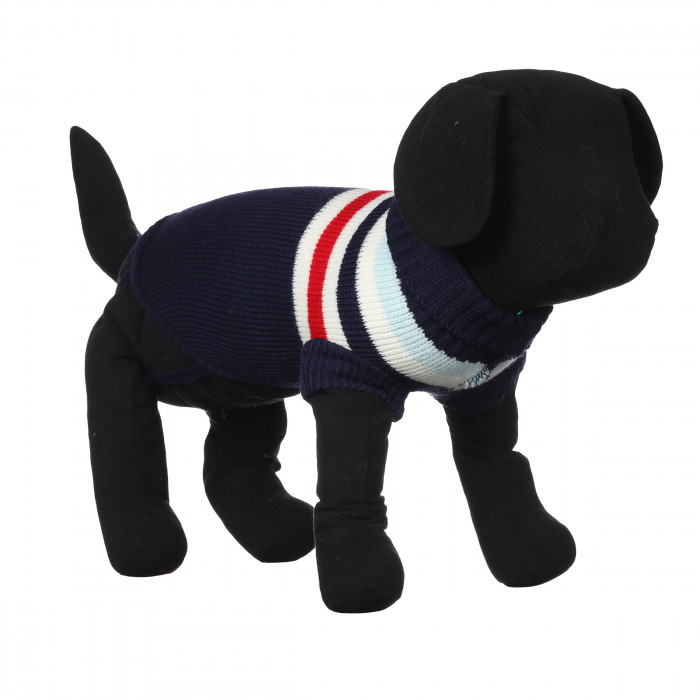 Теплий зимовий в'язаний акриловий светр для собак "Синій зі смугами", розмір S