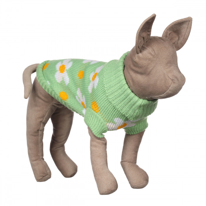 Теплий зимовий в'язаний акриловий светр для котів та кішок "Зелена квітка", розмір L