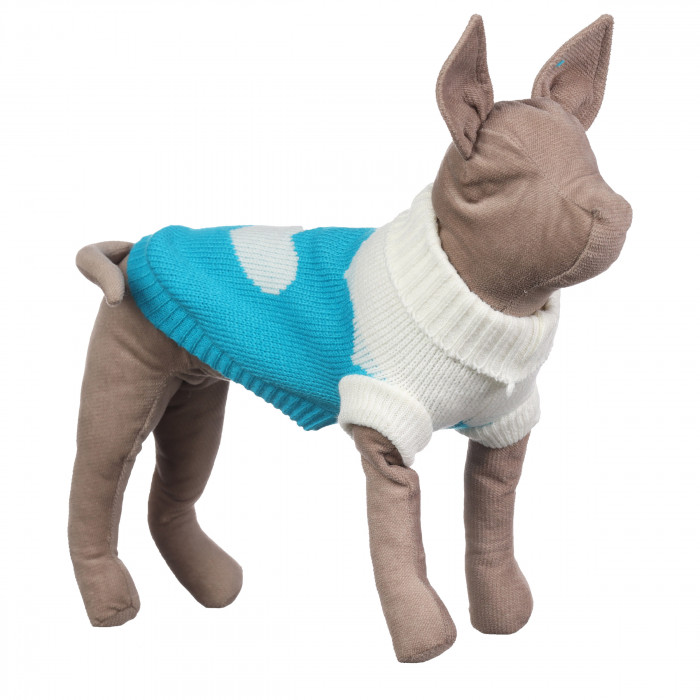 Теплий зимовий в'язаний акриловий светр для котів та кішок "Синє серце", розмір L