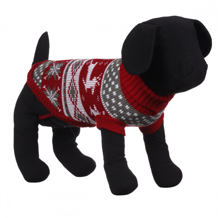 Теплий зимовий в'язаний акриловий светр для собак "Червоний олень", розмір L