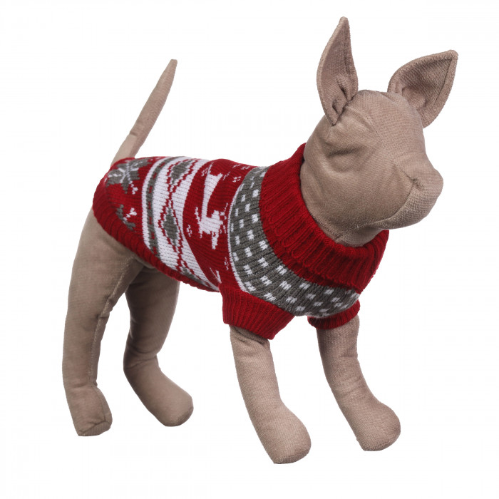 Теплый зимний вязаный акриловый свитер для котов и кошек "Красный олень", размер L