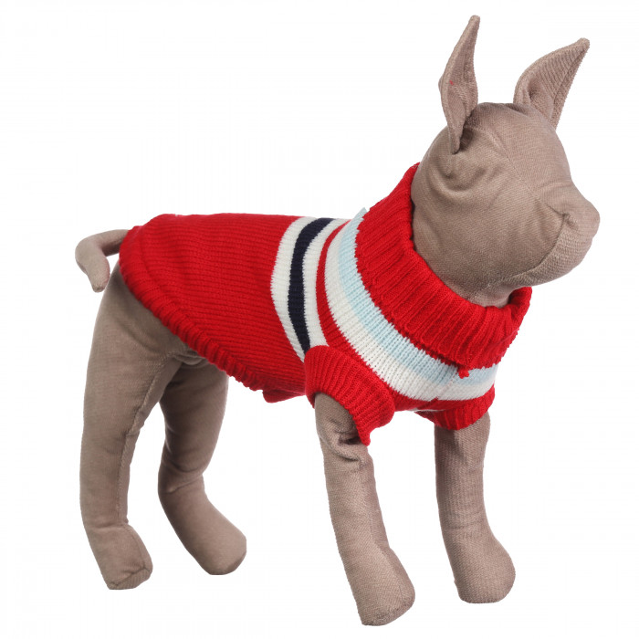 Теплий зимовий в'язаний акриловий светр для котів та кішок "Червоні смуги", розмір L