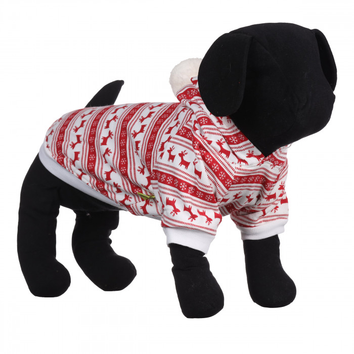 Теплое зимнее новогоднее худи для собак "Олень", красное, размер S