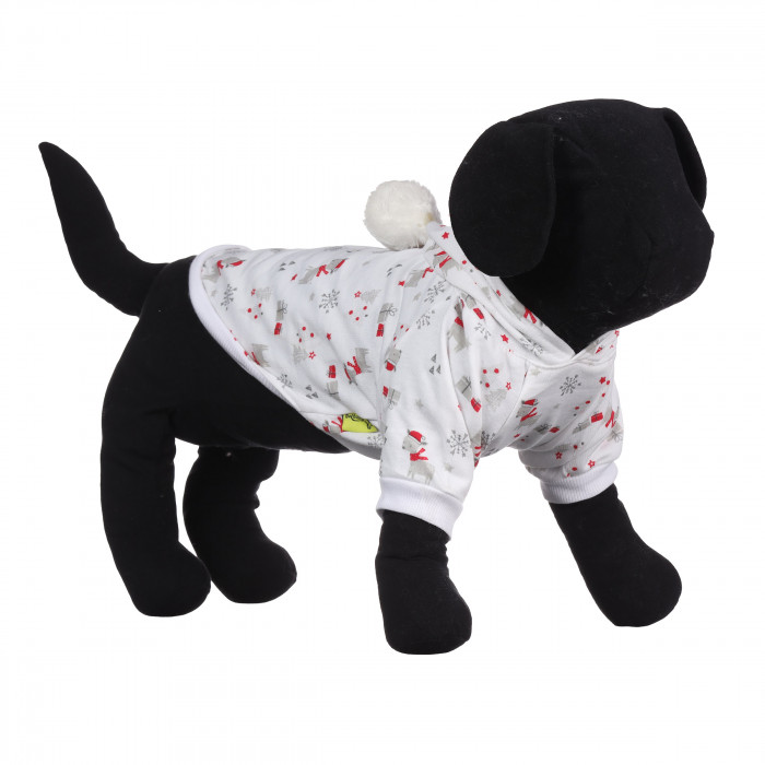Теплое зимнее новогоднее худи для собак "Олень", белое, размер S