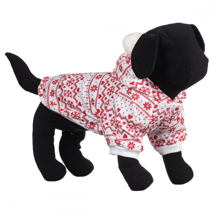 Теплое зимнее новогоднее худи для собак "Снежинка", красное, размер M