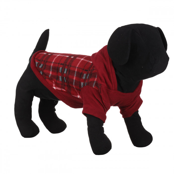 Осінньо-весняне тепле худі для собак з капюшоном на флісі "Клітинка", червоне, розмір M