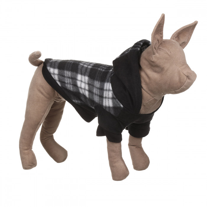 Осінньо-весняне тепле худі для котів та кішок з капюшоном на флісі "Клітинка", чорне, розмір L