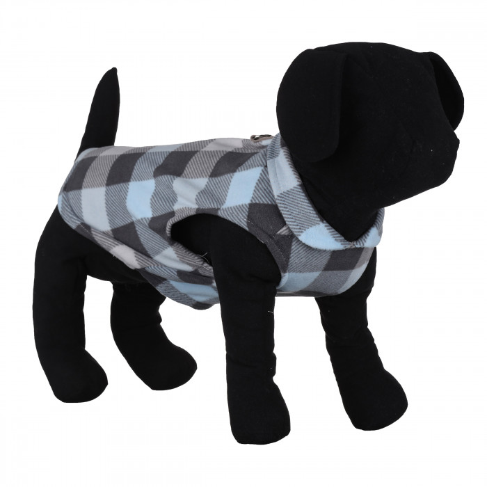 Осеннее-весенний жилет для собак с кольцом "Клетка 2", голубой, размер S