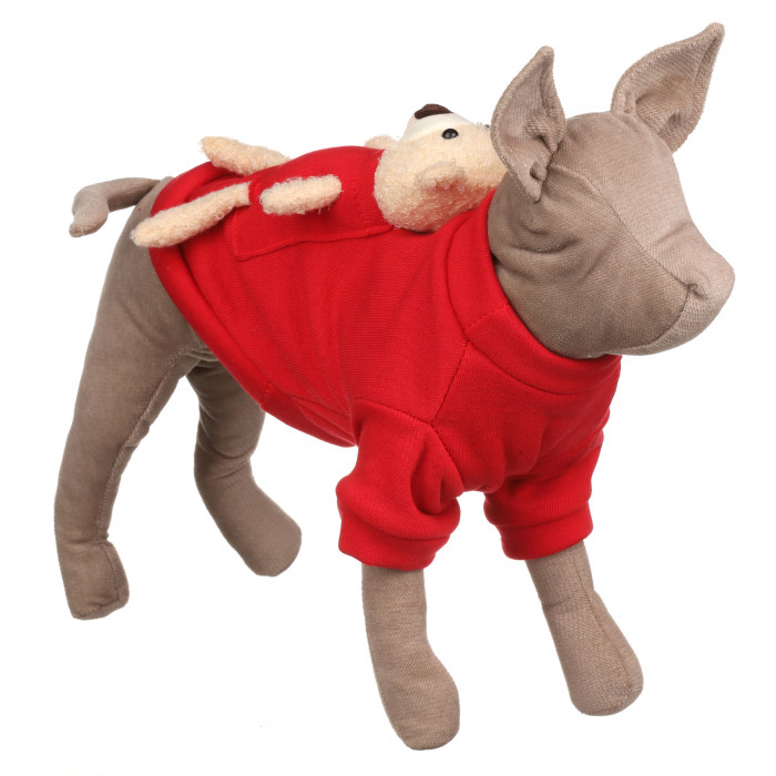 Демісезонний светр для котів та кішок із ведмедем у кишені, червоний, розмір S