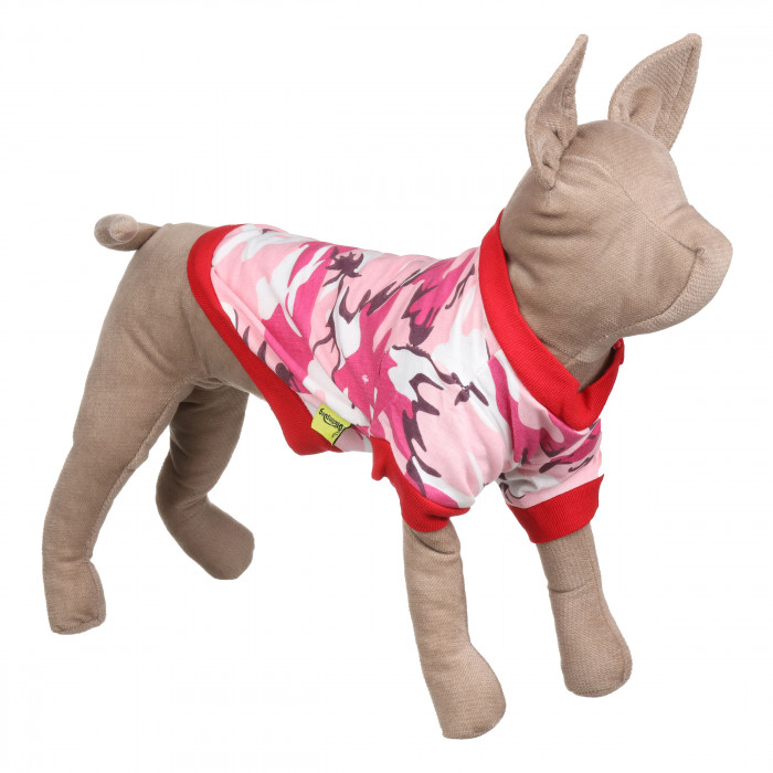 Летняя тактическая футболка для собак "Камуфляж", розовая, размер S