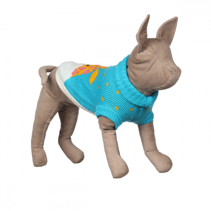 Теплий зимовий в'язаний акриловий светр для котів та кішок "Блакитний жираф", розмір XS