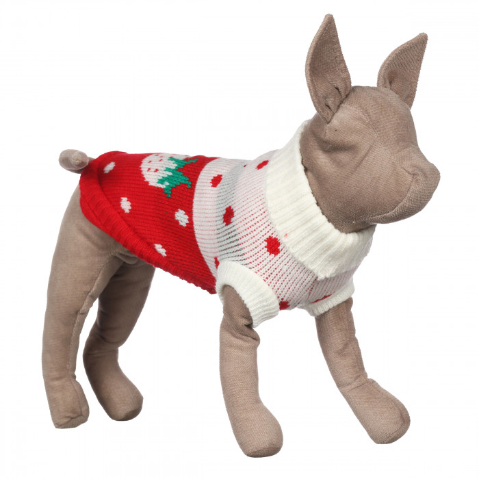 Теплий зимовий в'язаний акриловий светр для котів та кішок "Червона полуниця", розмір XS