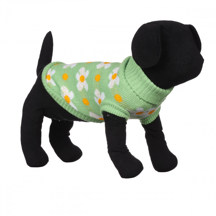 Теплый зимний вязаный акриловый свитер для собак "Зеленый цветок", размер XS