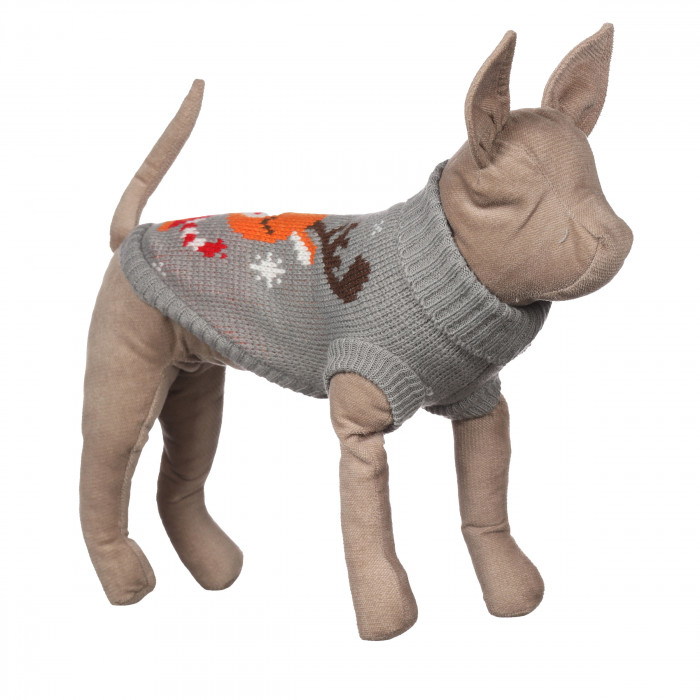 Теплий зимовий в'язаний акриловий светр для котів та кішок "Сірий лось", розмір XS