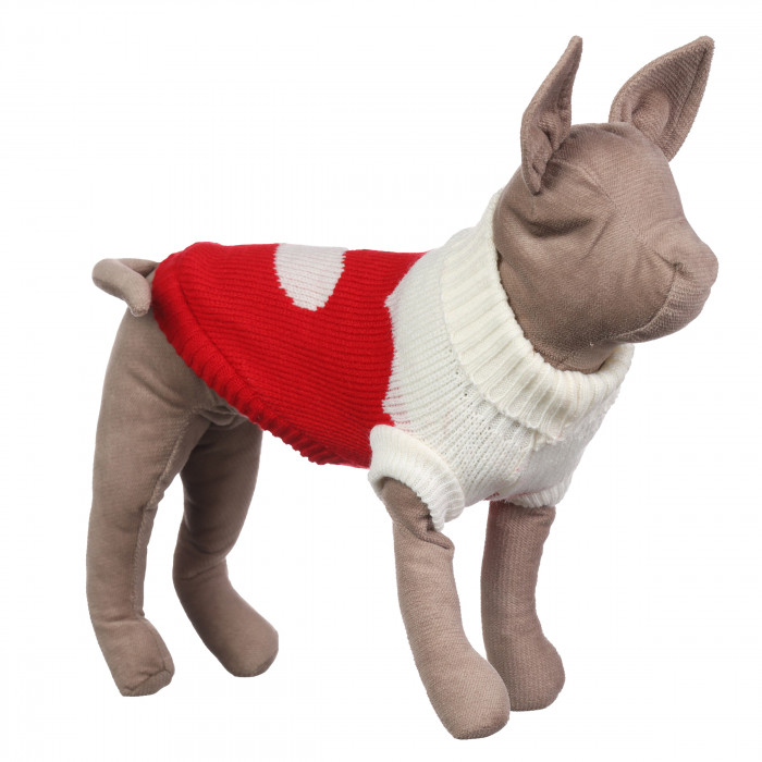 Теплий зимовий в'язаний акриловий светр для котів та кішок "Червоне серце", розмір XS