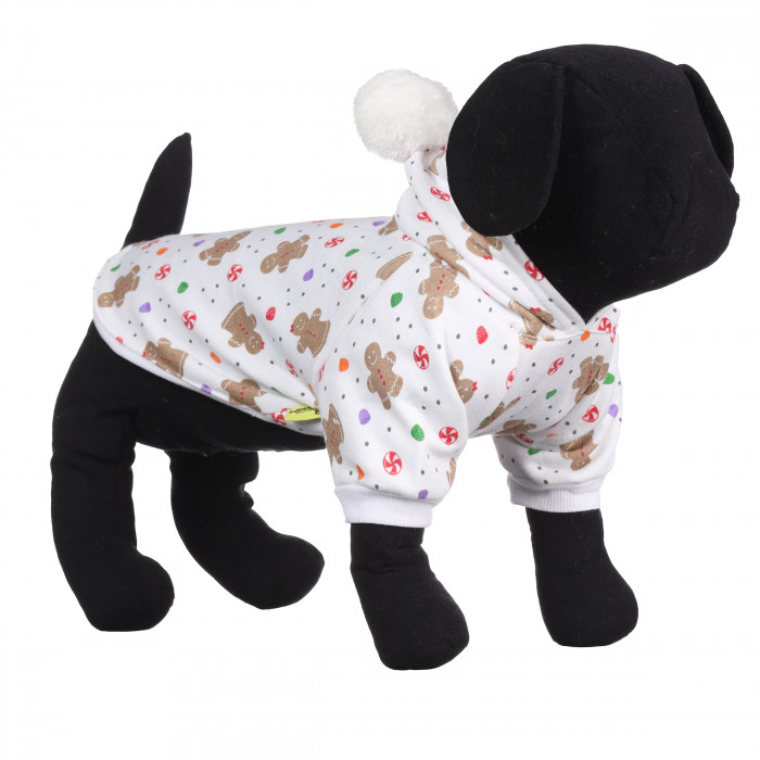 Теплое зимнее новогоднее худи для собак "Печенье", белое, размер XS