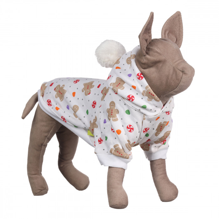 Тепле зимове новорічне худі для котів та кішок "Печиво", біле, розмір S