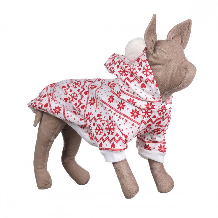 Тепле зимове новорічне худі для котів та кішок "Сніжинка", червоне, розмір M
