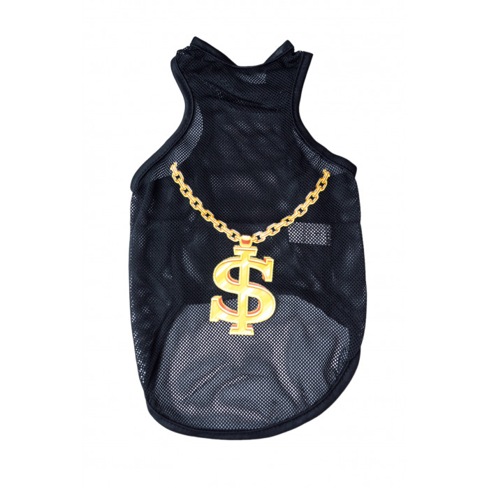 Літня сітчаста майка для собак і котів "Золотий ланцюжок", чорна, розмір XS