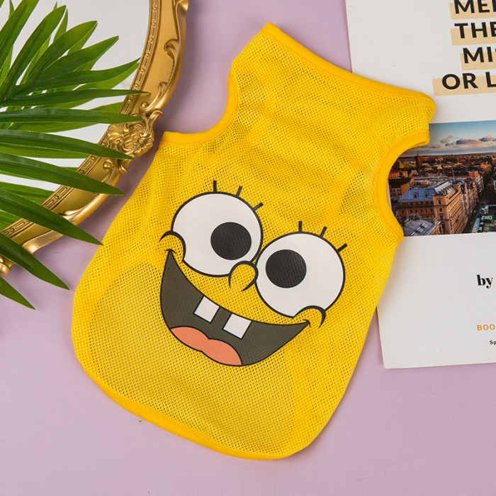 Літня тонка сітчаста майка для собак "Спанч боб", жовта, розмір XS