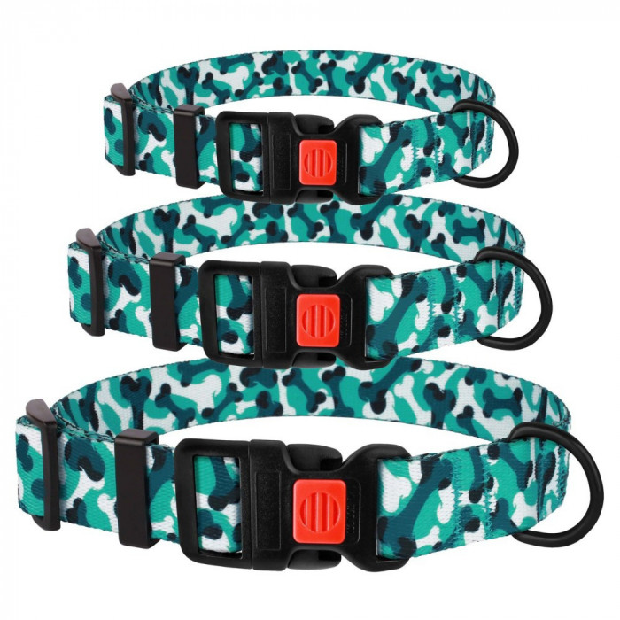 Ошейник для собак BronzeDog Urban косточка, нейлоновый с пластиковой пряжкой, бирюзовый размер M