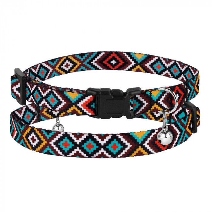Ошейник для котов и кошек BronzeDog Urban Гуцульский Нейлоновый c Пластиковой Пряжкой и Колокольчиком Гуцул
