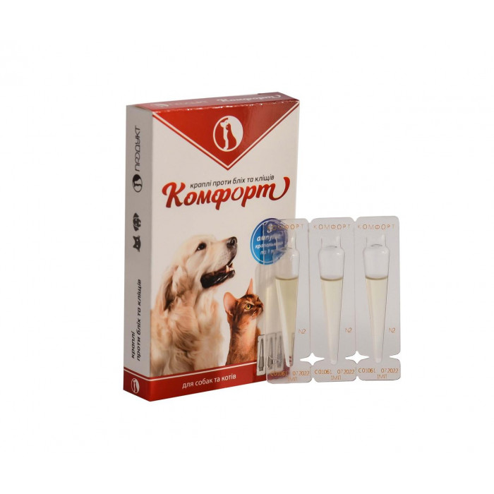 Капли против блох и клещей Комфорт для котов (3 ампулы х 1 мл)