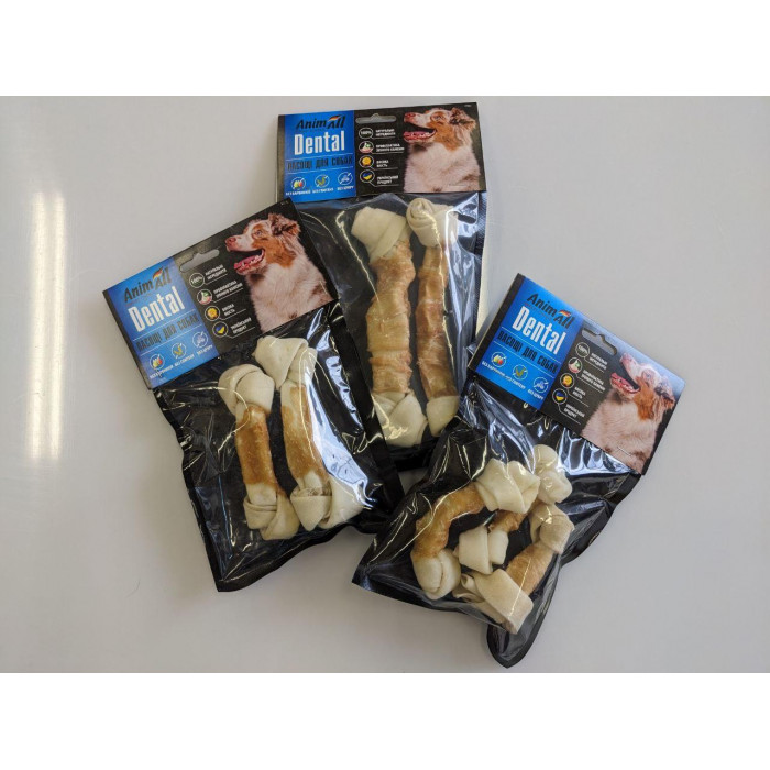 AnimAll Dental кістка для собак баварська вузлова №4М з м'ясом курки, 17-19 см 1 шт.