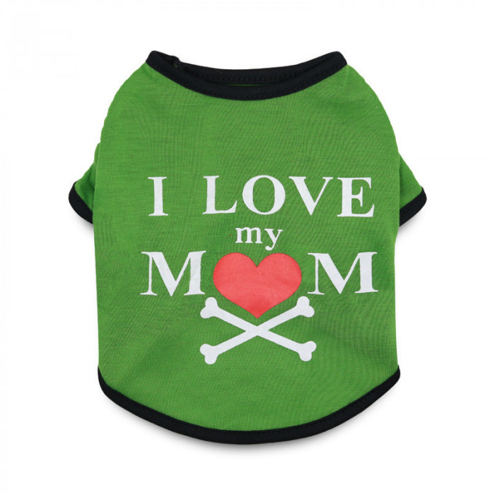 Літня футболка для собак "Я люблю маму", зелена, розмір S