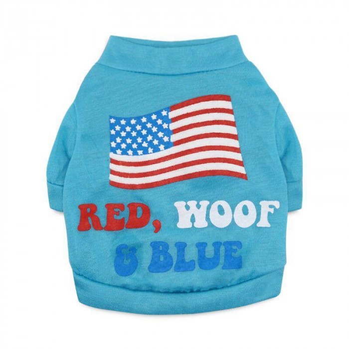 Летняя плотная футболка для собак "American", голубая, размер S