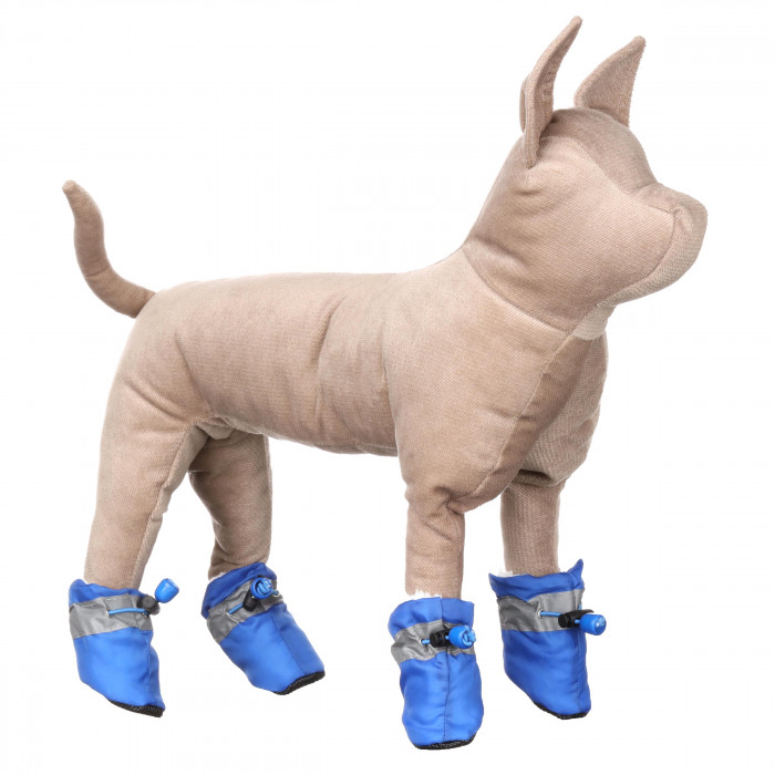 Зимняя утепленная обувь, сапожки для собак (4 шт) "Мех", синие, размер 5