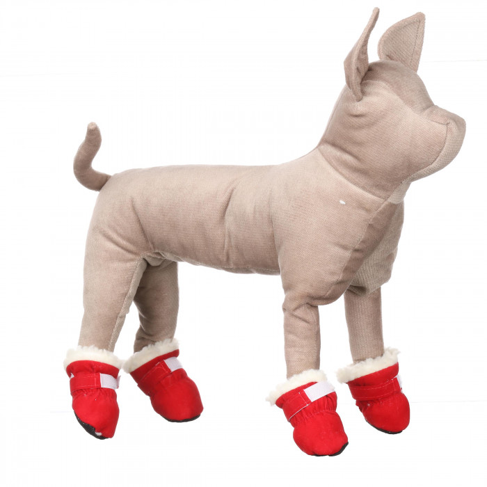 Зимняя обувь для собак (4 шт) с мягкой подошвой "Велюр", красные, размер 3