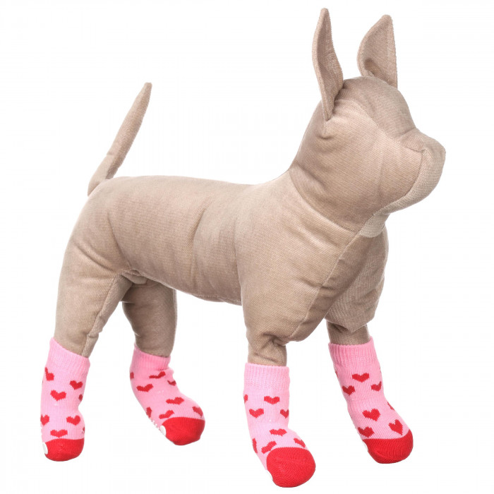 Шкарпетки з антиковзанням для собак (4 шт) бавовна "Сердечка", рожеві, розмір 4