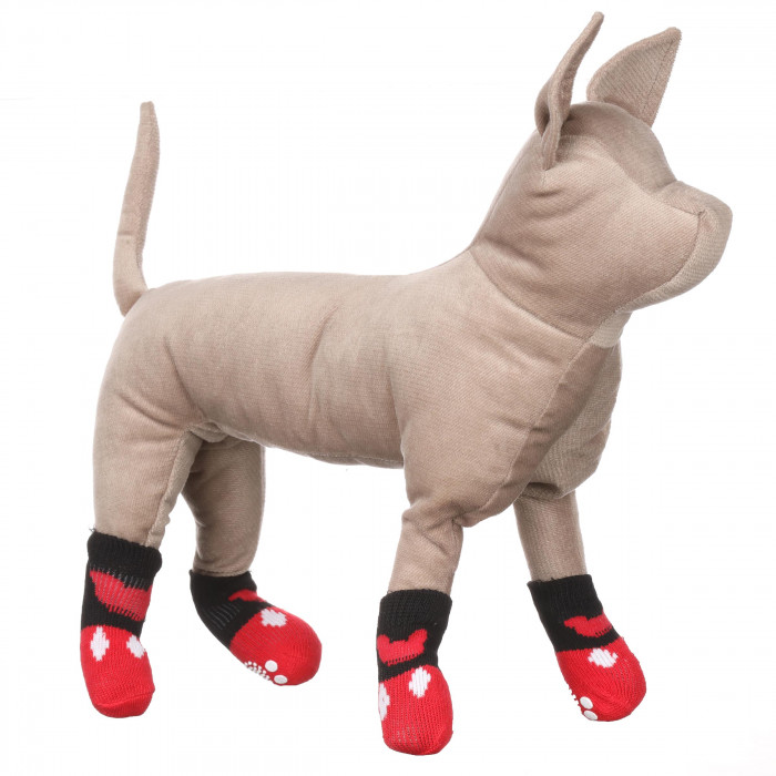 Шкарпетки з антиковзанням для собак (4 шт) бавовна "Ведмеді", червоні, розмір 3