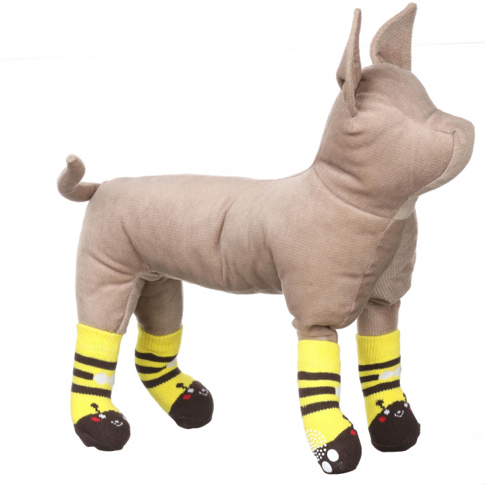 Шкарпетки з антиковзанням для собак (4 шт) бавовна "Бджола", жовті, розмір 3