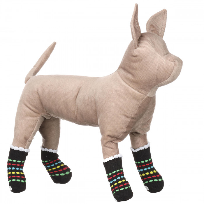 Шкарпетки з антиковзанням для собак (4 шт) бавовна "Горошок", чорні, розмір 3