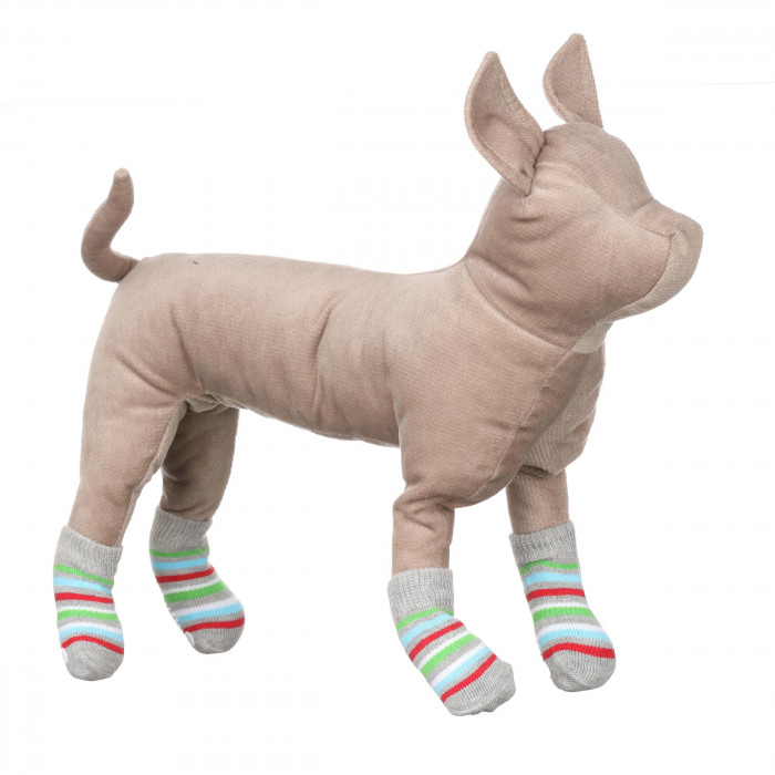 Шкарпетки з антиковзанням для собак (4 шт) бавовна "Смужка", сірі, розмір 4