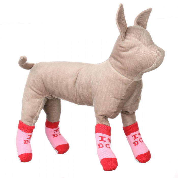 Шкарпетки з антиковзанням для собак (4 шт) бавовна "Love", рожеві, розмір 3