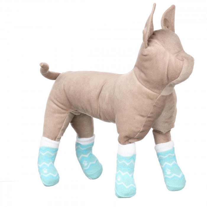 Носки с антискольжением для собак (4 шт) хлопок "Узор", голубые, размер 3