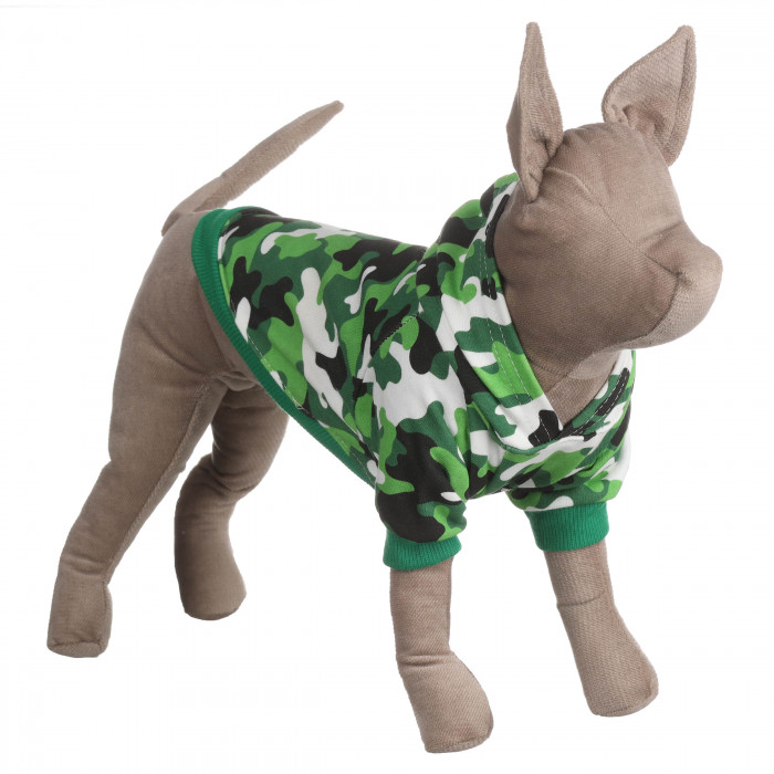 Осеннее-весеннее худи для котов и кошек "Камуфляж" с капюшоном, светло-зеленое, размер S