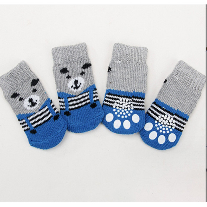 Шкарпетки з антиковзанням для котів та кішок (4 шт) бавовна "Ведмеді", сині, розмір 3