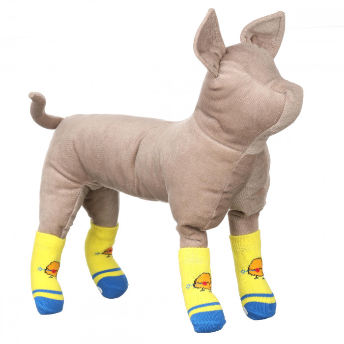 Шкарпетки з антиковзанням для котів та кішок (4 шт) бавовна "Циплята", жовті, розмір 4