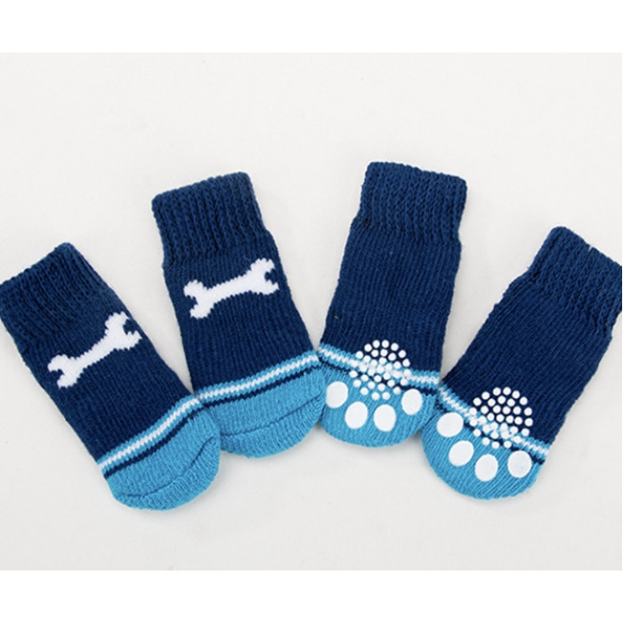 Носки с антискольжением для котов и кошек (4 шт) хлопок "Косточка", синие, размер 4